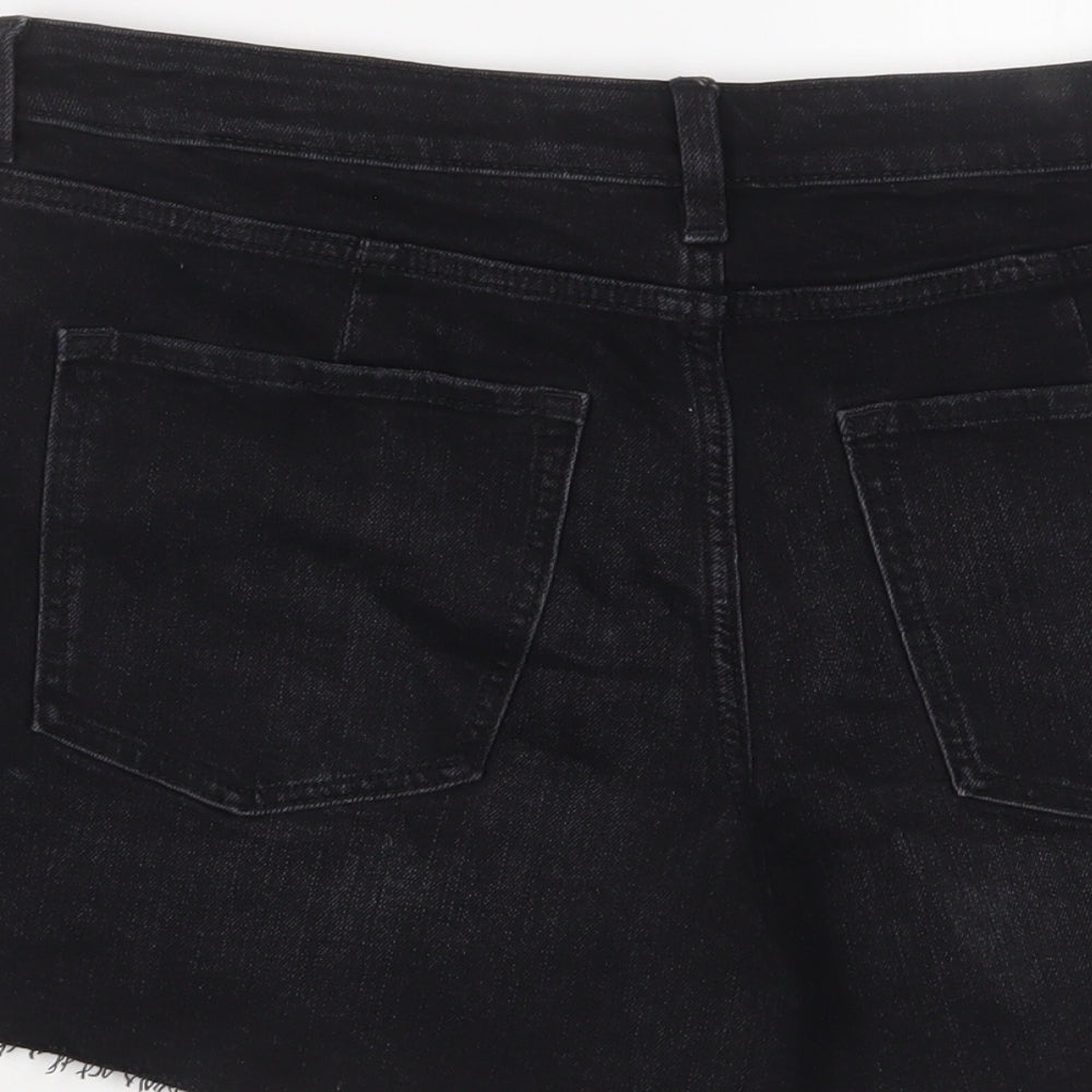 Marks and Spencer Womens Black Cotton Mom Shorts Size 14 L4 in Regular Zip