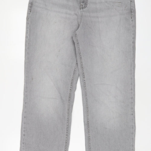 Per Una Womens Grey Cotton Straight Jeans Size 14 L28 in Regular Zip