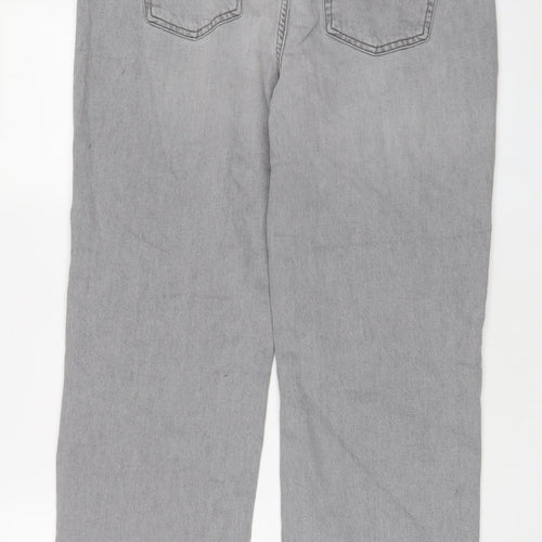 Per Una Womens Grey Cotton Straight Jeans Size 14 L28 in Regular Zip