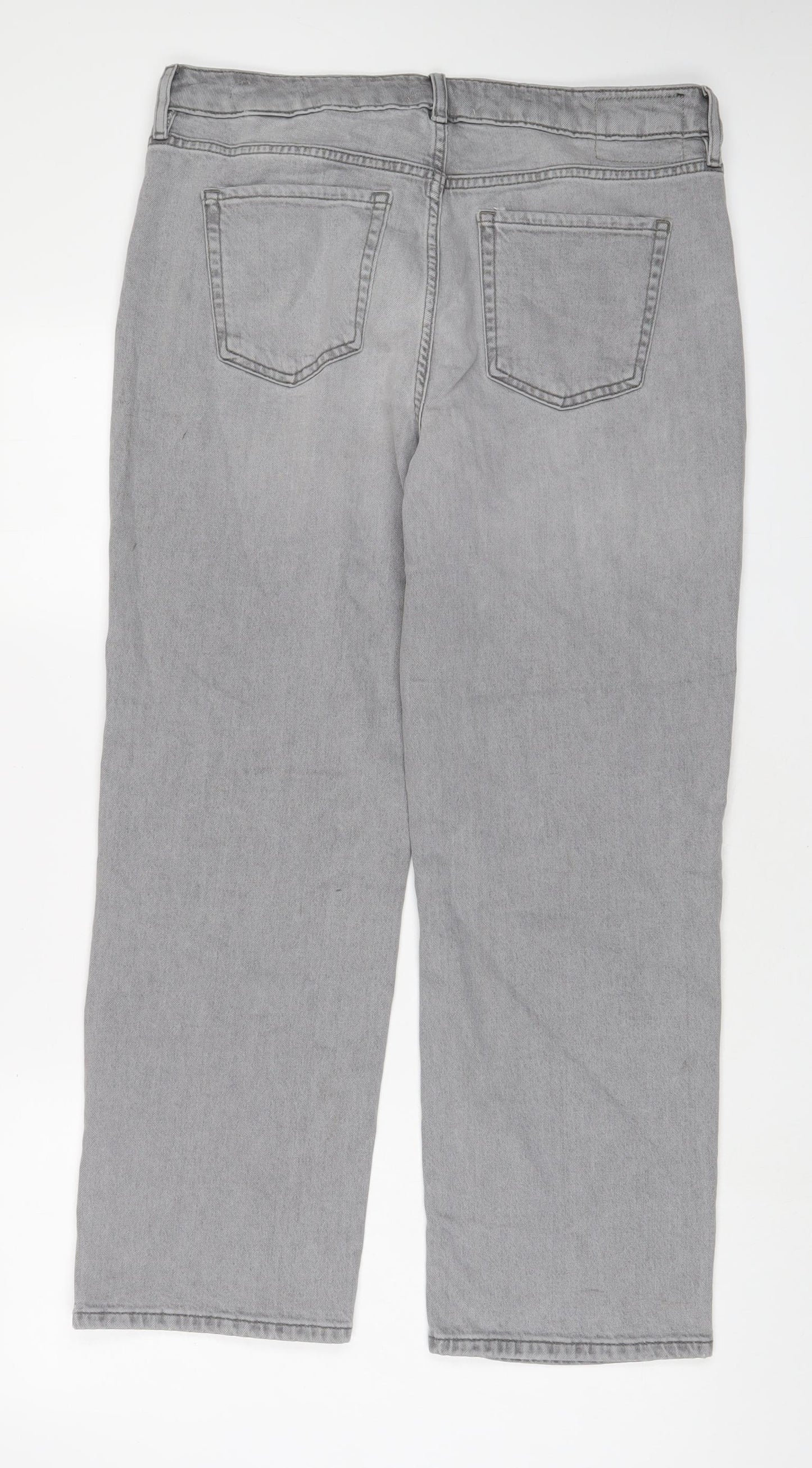 Per Una Womens Grey Cotton Straight Jeans Size 14 L28 in Regular Zip