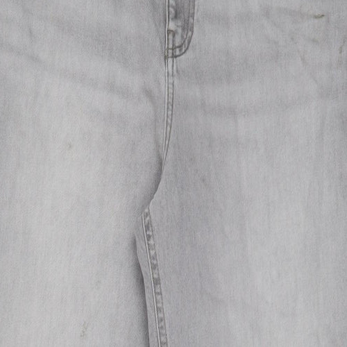 Per Una Womens Grey Cotton Straight Jeans Size 14 L28 in Regular Zip