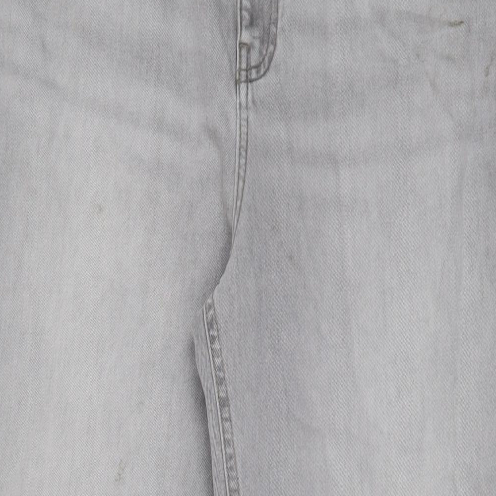 Per Una Womens Grey Cotton Straight Jeans Size 14 L28 in Regular Zip