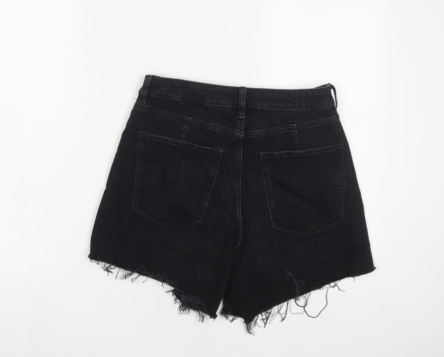 Marks and Spencer Womens Black Cotton Mom Shorts Size 10 L5 in Regular Zip