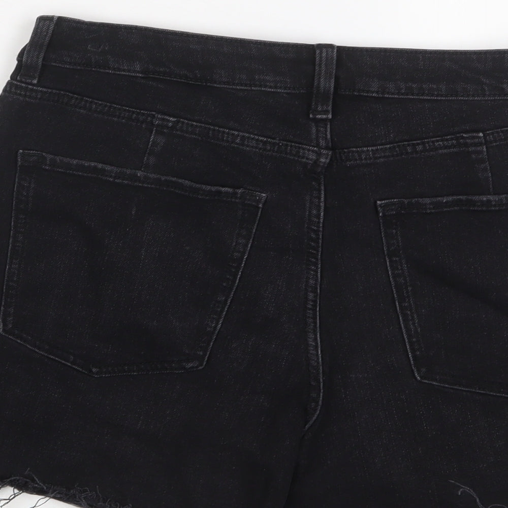 Marks and Spencer Womens Black Cotton Mom Shorts Size 10 L5 in Regular Zip