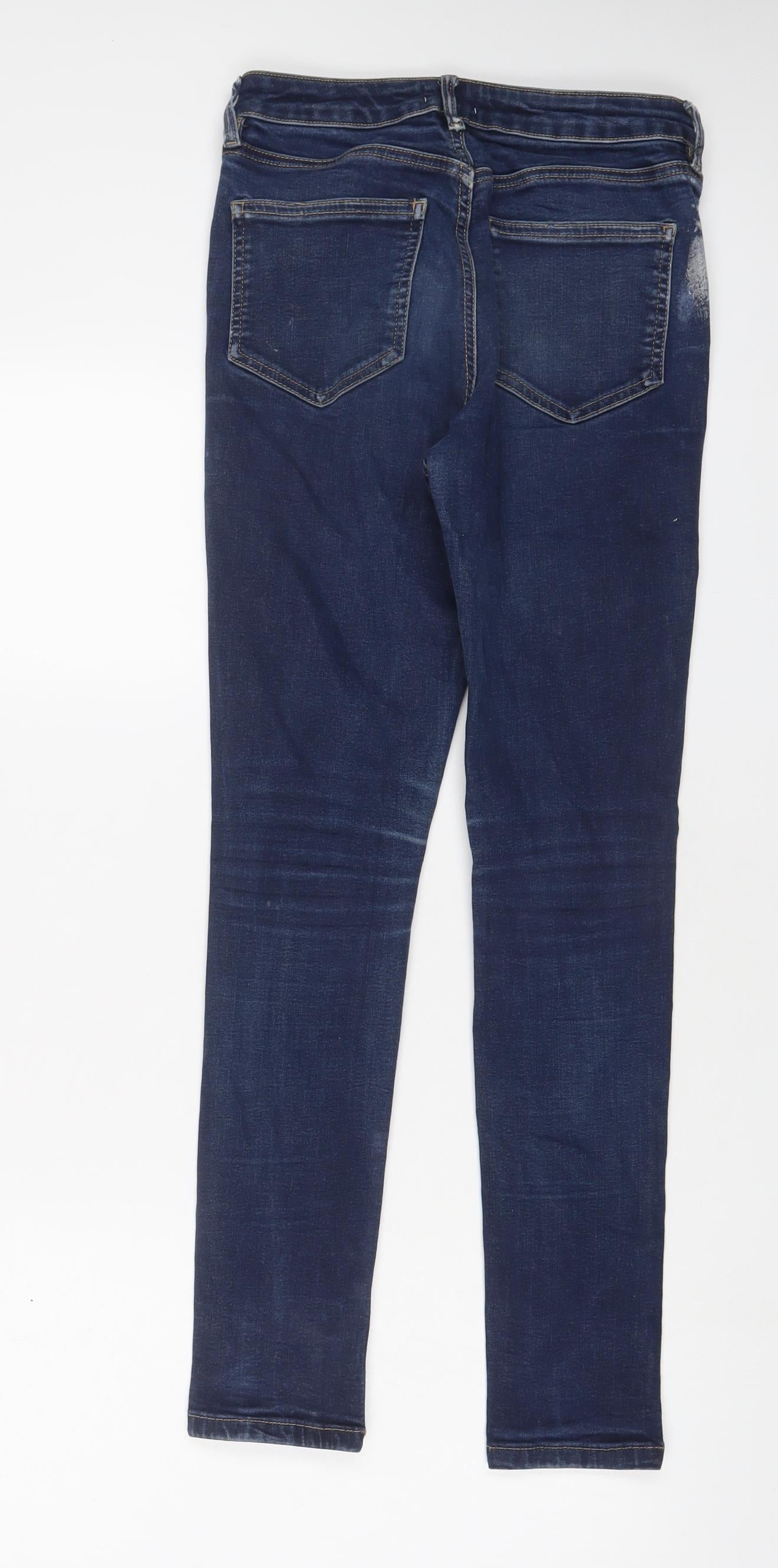 Warehouse Womens Blue Cotton Skinny Jeans Size 8 L27 in Regular Zip