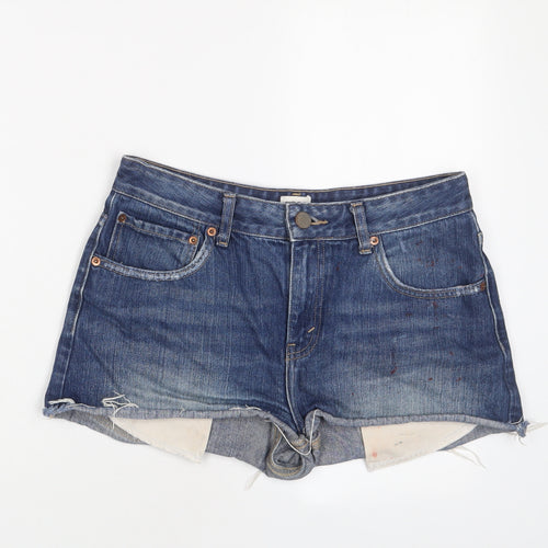 ASOS Womens Blue Cotton Hot Pants Shorts Size 10 Regular Zip