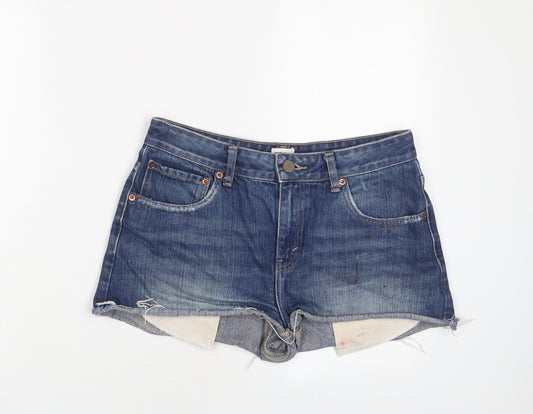 ASOS Womens Blue Cotton Hot Pants Shorts Size 10 Regular Zip