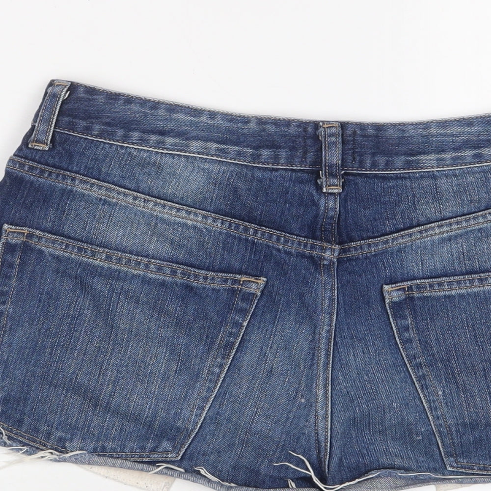 ASOS Womens Blue Cotton Hot Pants Shorts Size 10 Regular Zip