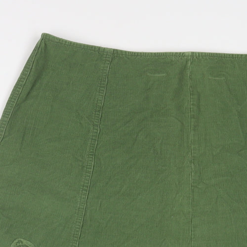 Marks and Spencer Womens Green Cotton A-Line Skirt Size 12 Zip - Embroidered