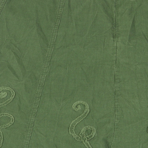 Marks and Spencer Womens Green Cotton A-Line Skirt Size 12 Zip - Embroidered