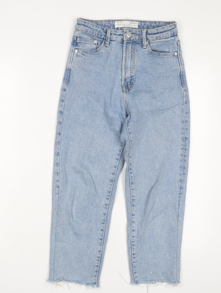 Stradivarius Womens Blue Cotton Straight Jeans Size 6 L21 in Regular Zip