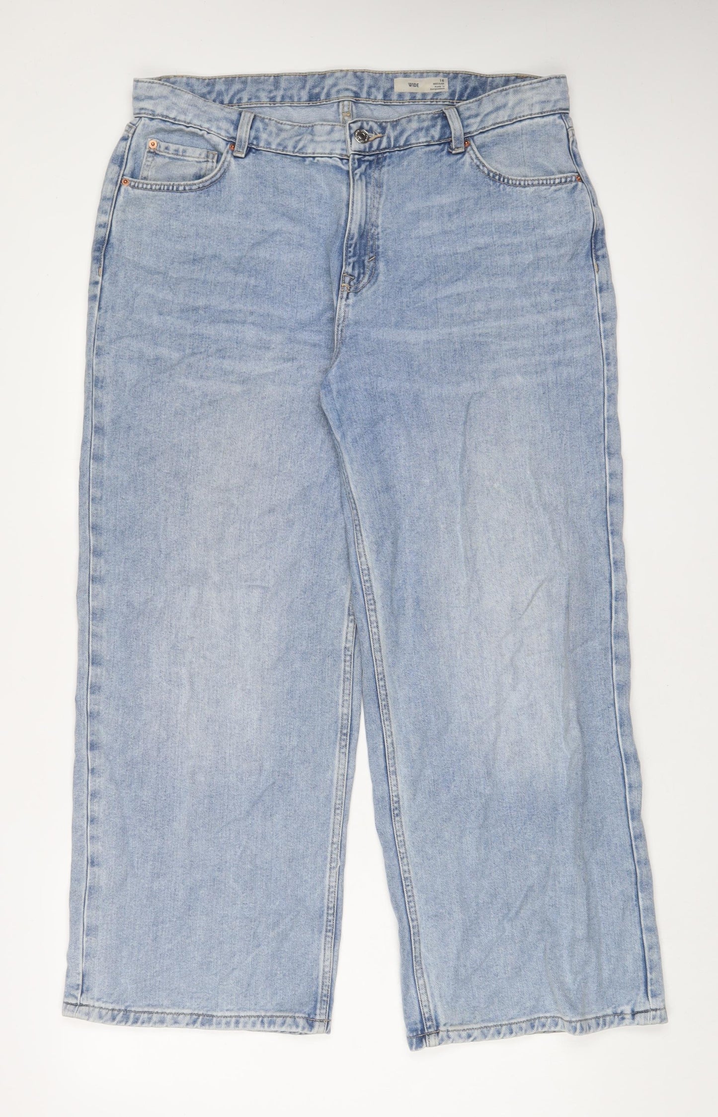 Marks and Spencer Womens Blue Cotton Wide-Leg Jeans Size 16 L30 in Regular Zip