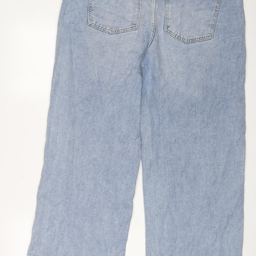 Marks and Spencer Womens Blue Cotton Wide-Leg Jeans Size 16 L30 in Regular Zip