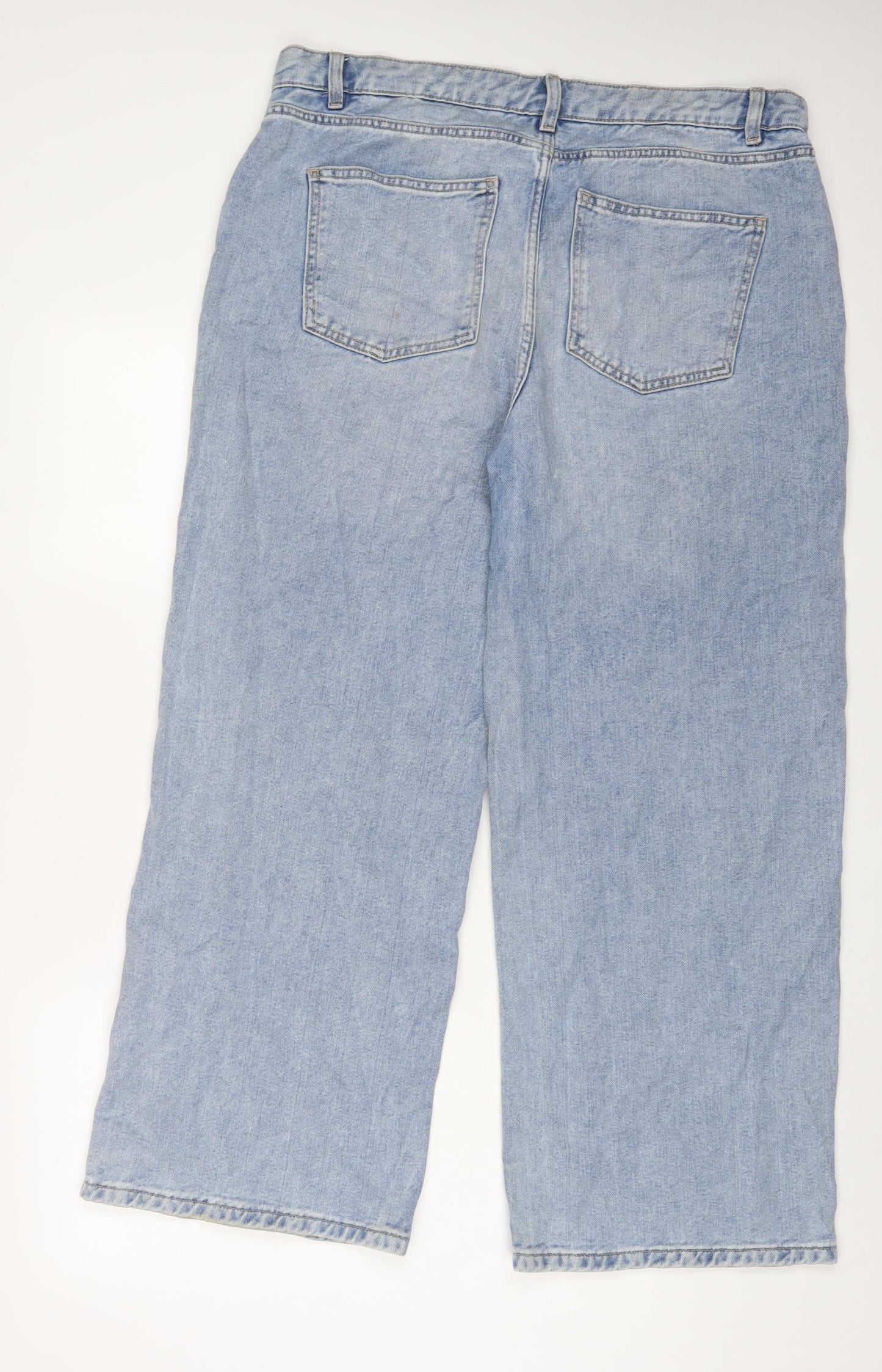 Marks and Spencer Womens Blue Cotton Wide-Leg Jeans Size 16 L30 in Regular Zip