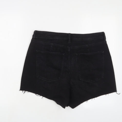 Marks and Spencer Womens Black Cotton Mom Shorts Size 16 L4 in Regular Zip