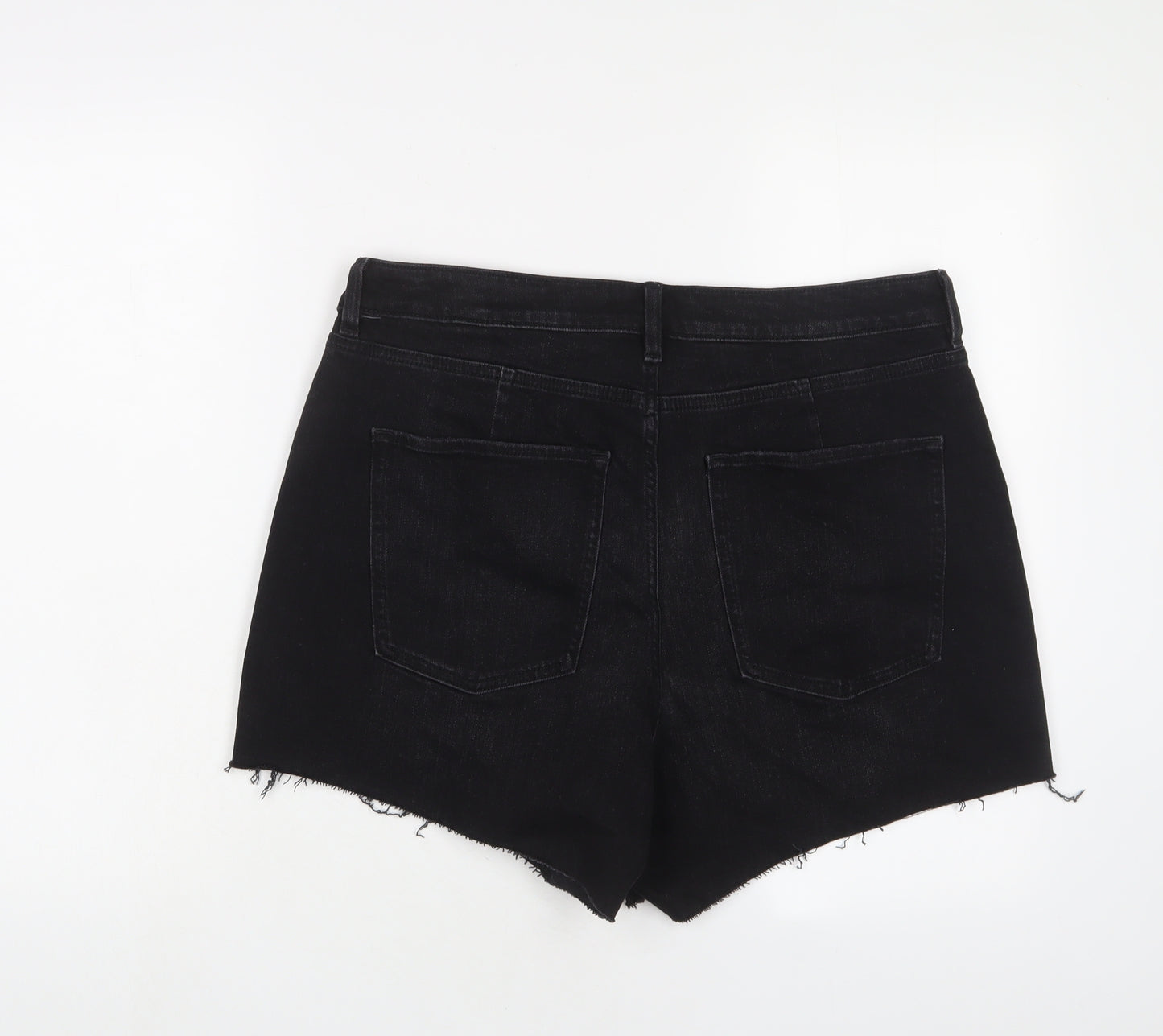 Marks and Spencer Womens Black Cotton Mom Shorts Size 16 L4 in Regular Zip