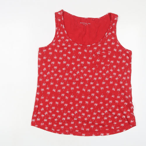 Debenhams Womens Red Floral Cotton Basic Tank Size 16 Scoop Neck