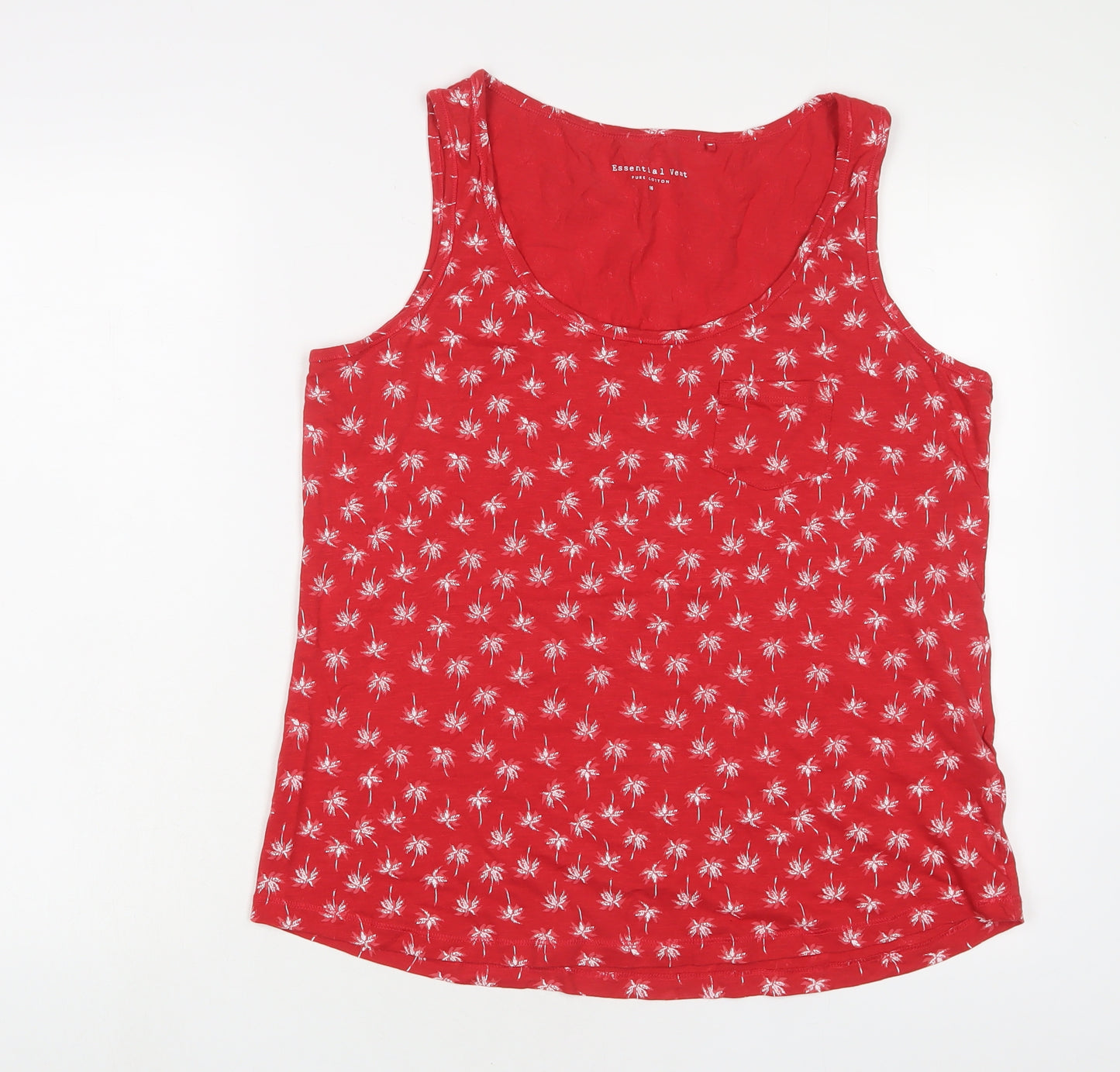 Debenhams Womens Red Floral Cotton Basic Tank Size 16 Scoop Neck