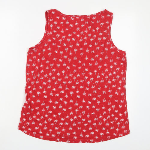 Debenhams Womens Red Floral Cotton Basic Tank Size 16 Scoop Neck