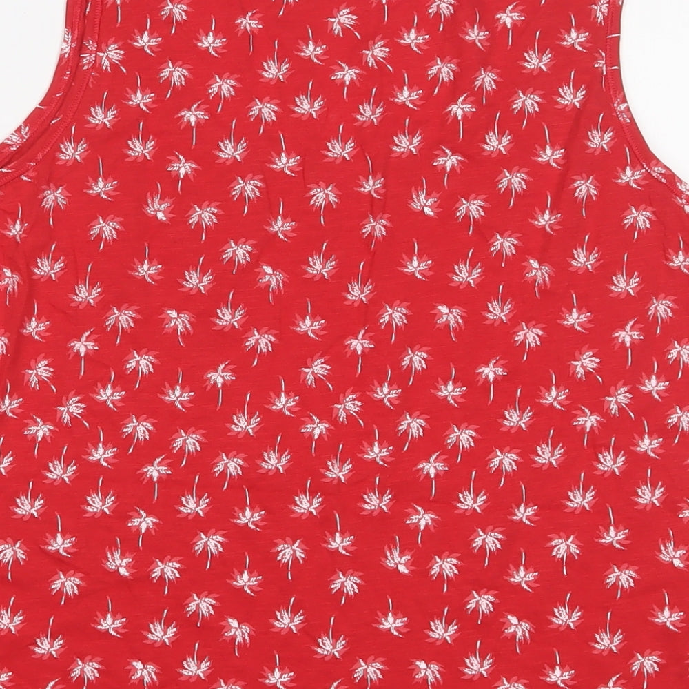 Debenhams Womens Red Floral Cotton Basic Tank Size 16 Scoop Neck