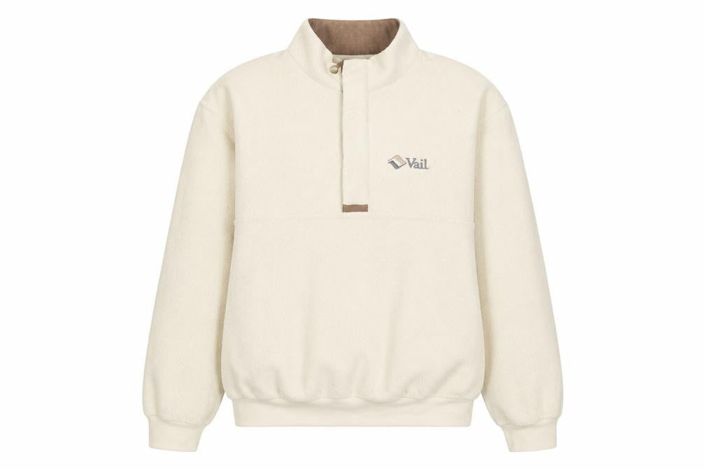 Front view of GEAR FOR SPORTS women’s beige polyester pullover sweatshirt, size L, button