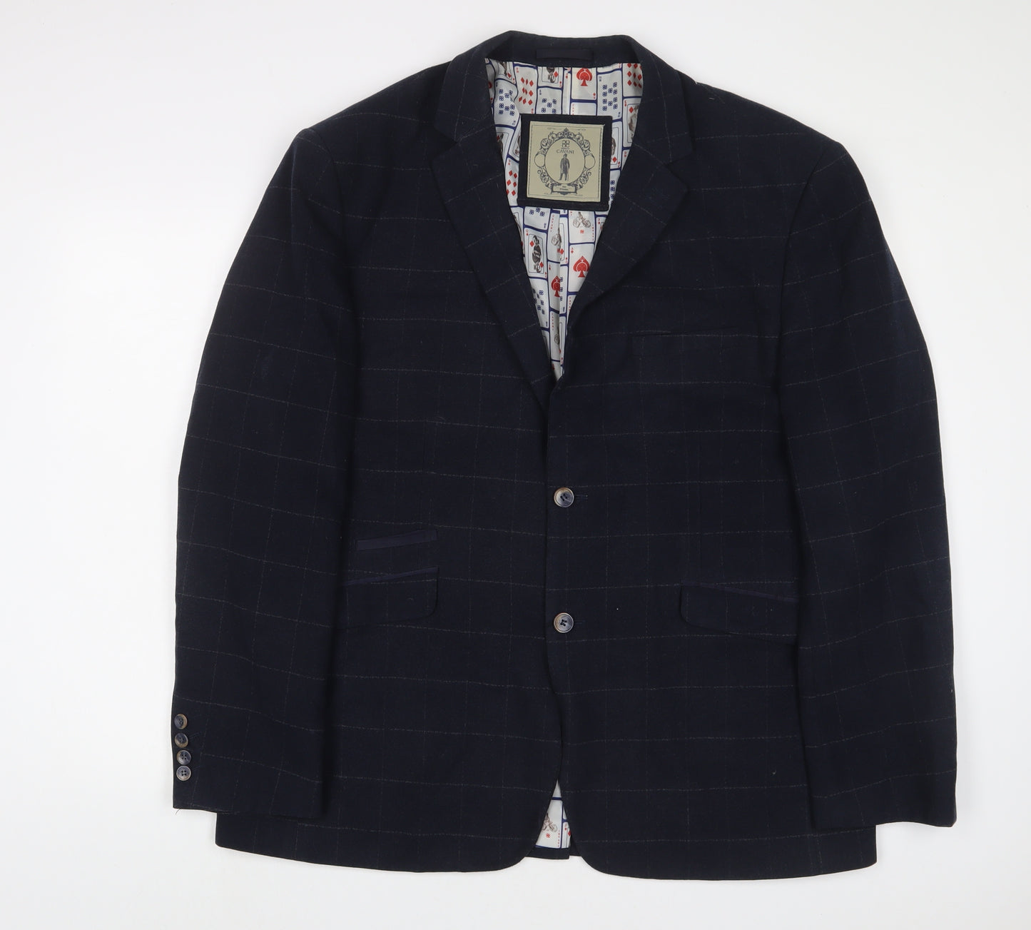 Cavani Mens Blue Plaid Polyester Jacket Suit Jacket Size 50 Regular