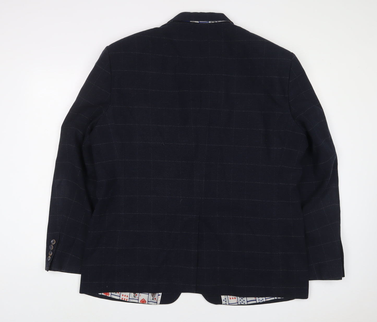 Cavani Mens Blue Plaid Polyester Jacket Suit Jacket Size 50 Regular
