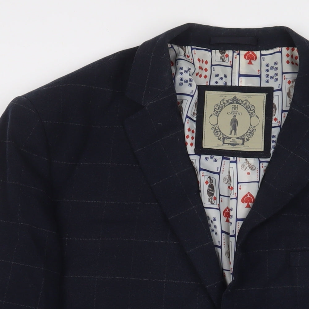 Cavani Mens Blue Plaid Polyester Jacket Suit Jacket Size 50 Regular