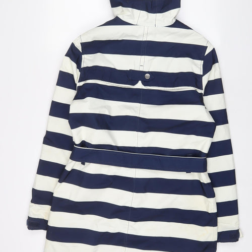 Helly Hansen Womens Blue Striped Jacket Coat Size L Zip - Belted