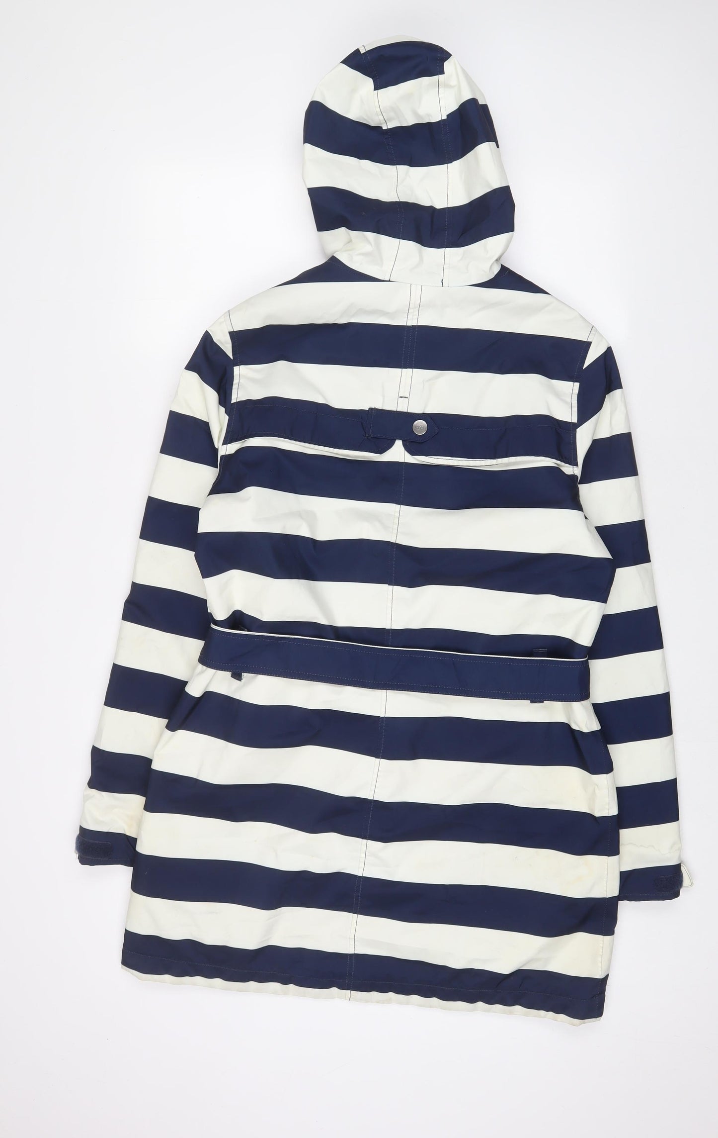 Helly Hansen Womens Blue Striped Jacket Coat Size L Zip - Belted