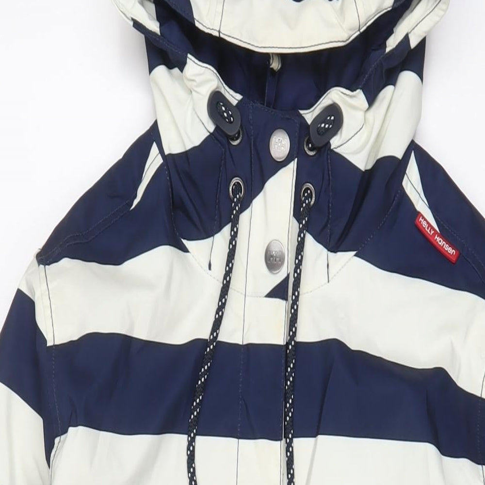 Helly Hansen Womens Blue Striped Jacket Coat Size L Zip - Belted