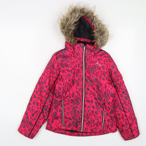 Dare 2B Girls Pink Animal Print Basic Coat Coat Size 7-8 Years Zip