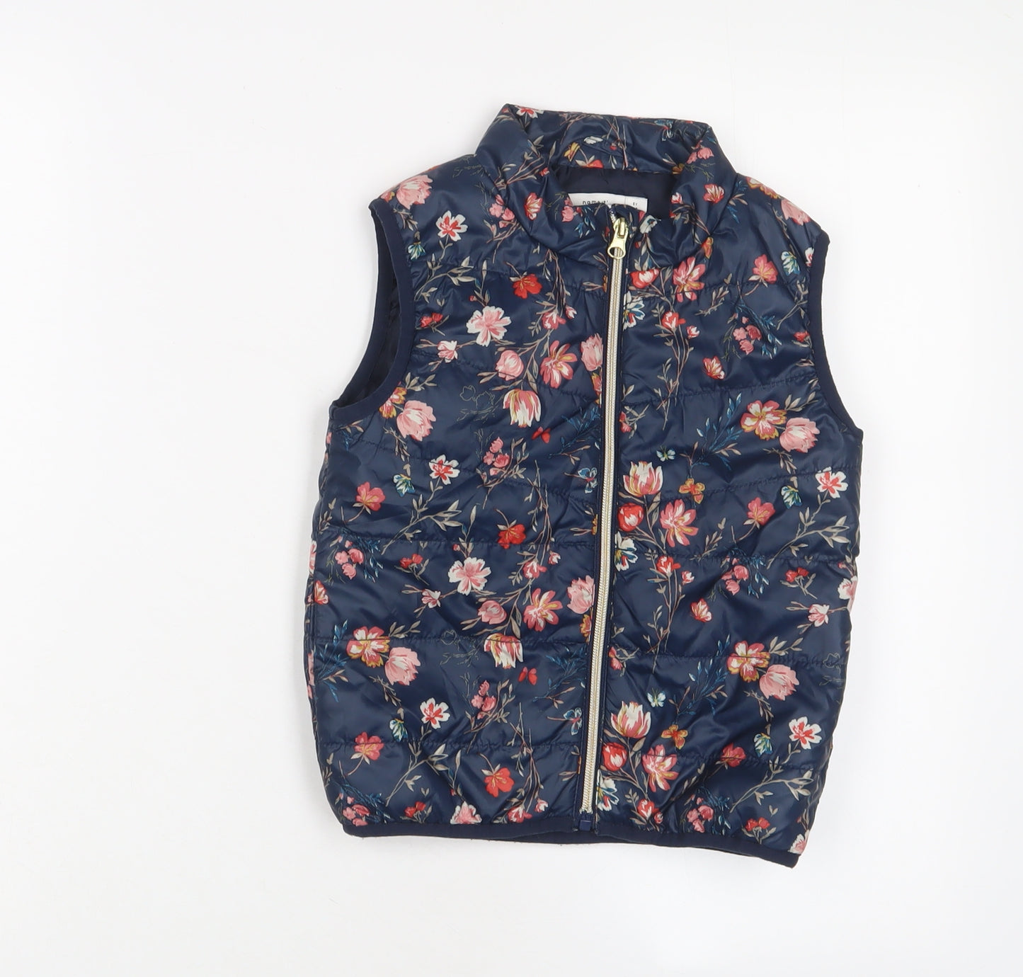 name it Girls Blue Floral Gilet Jacket Size 5 Years Zip