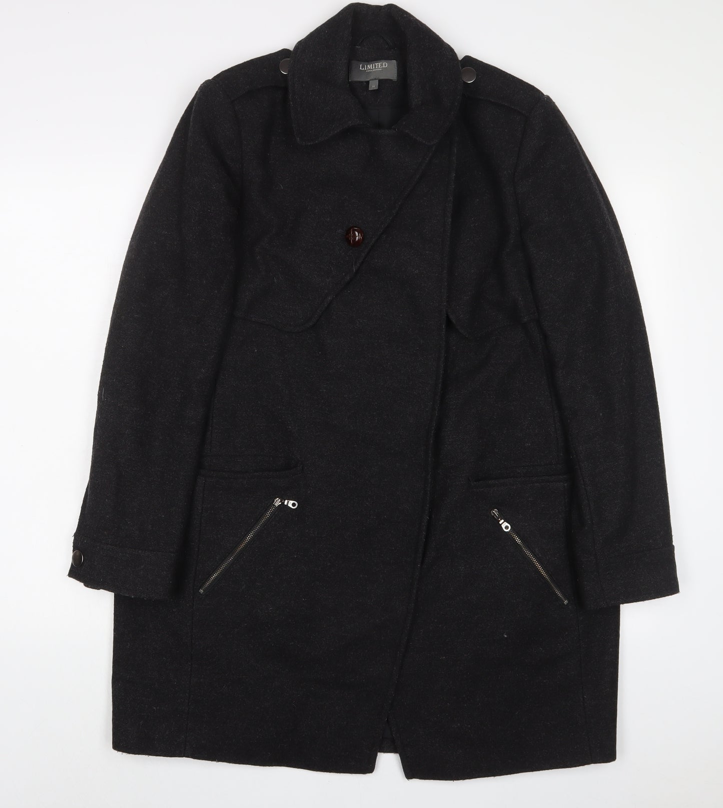Limited Collection Womens Grey Overcoat Coat Size 14 Button - Zip Pockets