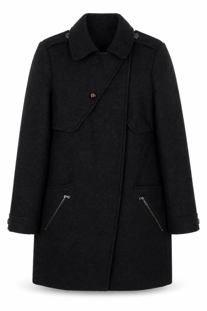 Front view of Limited Collection women’s grey overcoat coat, size UK 14, button - zip pockets