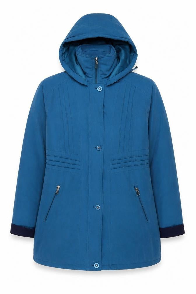Front view of JBC Collection women’s blue jacket coat, size UK 16, zip