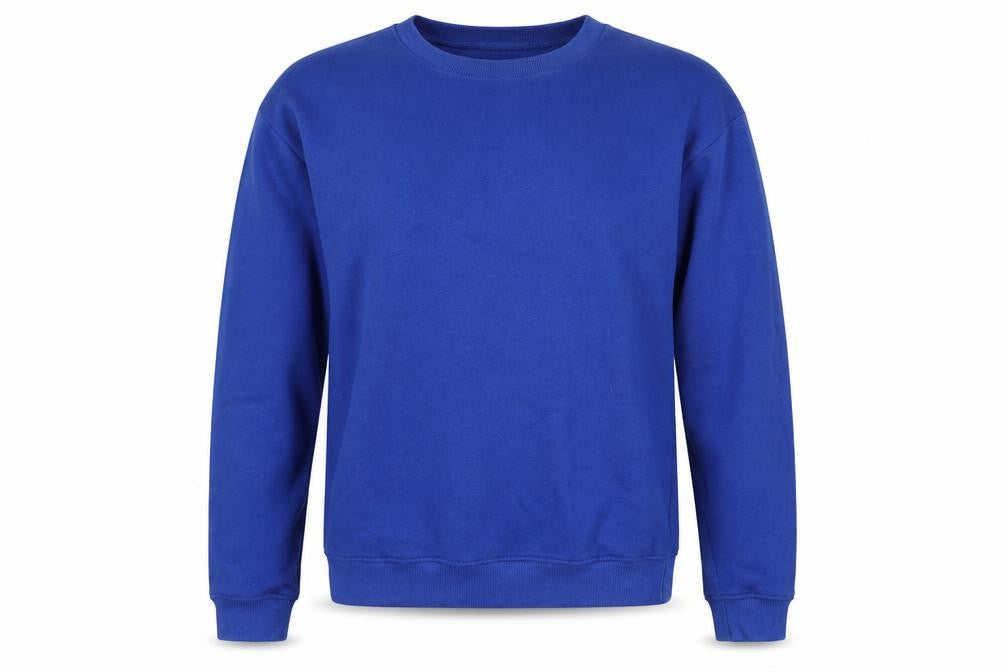 Front view of PRETTYLITTLETHING women’s blue cotton pullover sweatshirt, size S