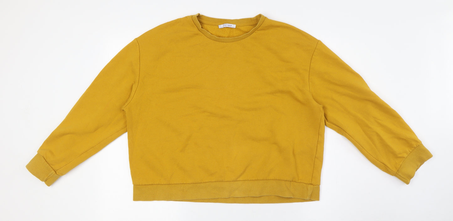 Zara Womens Yellow Cotton Pullover Sweatshirt Size L
