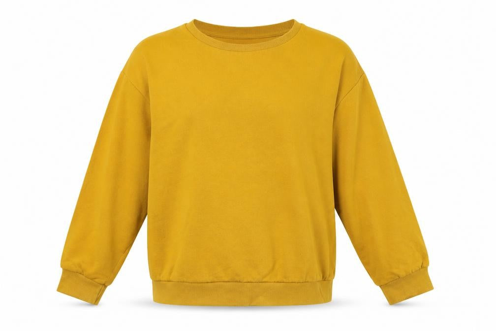 Front view of Zara women’s yellow cotton pullover sweatshirt, size L