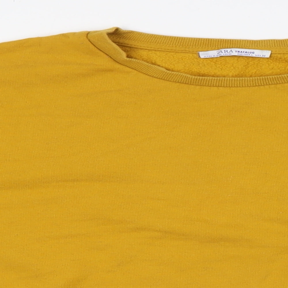 Zara Womens Yellow Cotton Pullover Sweatshirt Size L