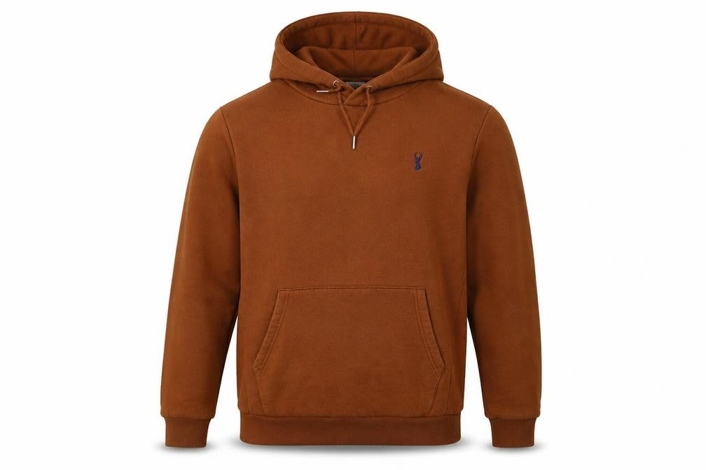 Front view of Next men’s brown cotton pullover hoodie, size S