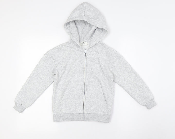 H&M Girls Grey Cotton Full Zip Hoodie Size 6 Years Zip - Ages 6-8