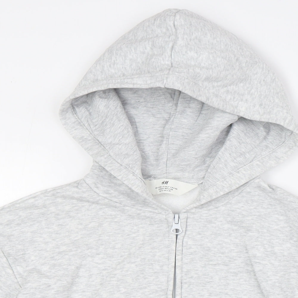 H&M Girls Grey Cotton Full Zip Hoodie Size 6 Years Zip - Ages 6-8