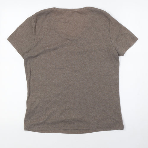 BM Womens Beige Polyester Basic T-Shirt Size M V-Neck - Floral Embroidery