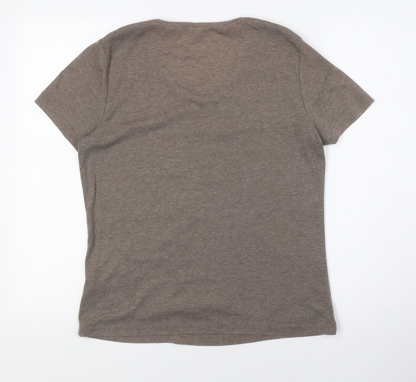 BM Womens Beige Polyester Basic T-Shirt Size M V-Neck - Floral Embroidery