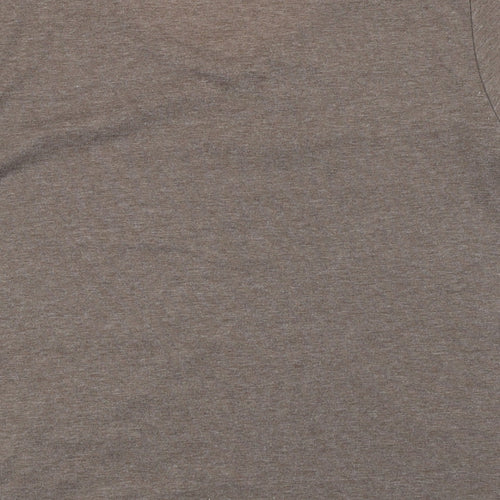 BM Womens Beige Polyester Basic T-Shirt Size M V-Neck - Floral Embroidery