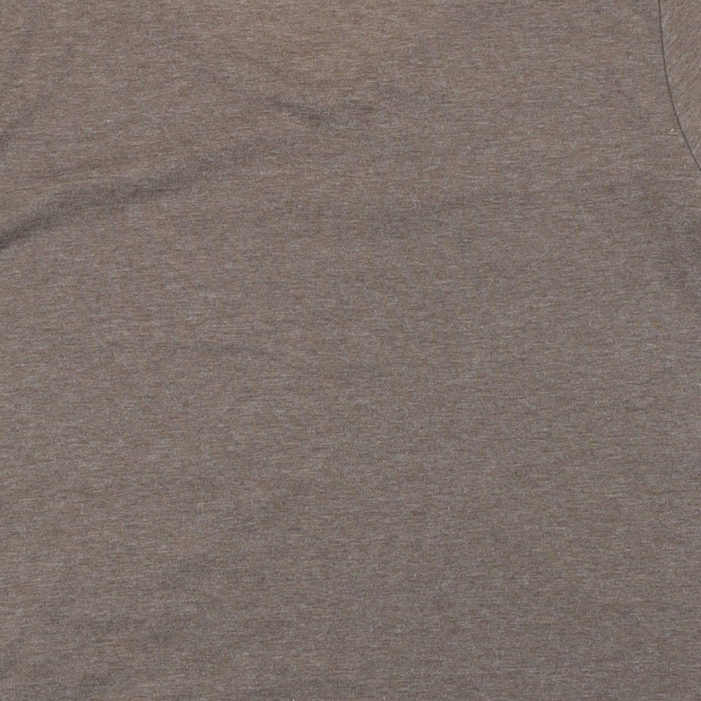 BM Womens Beige Polyester Basic T-Shirt Size M V-Neck - Floral Embroidery