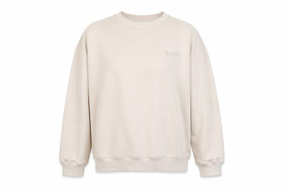 Front view of H&M women’s beige cotton pullover sweatshirt, size M