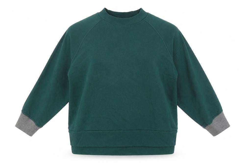 Front view of KIN women’s green cotton pullover sweatshirt, size M