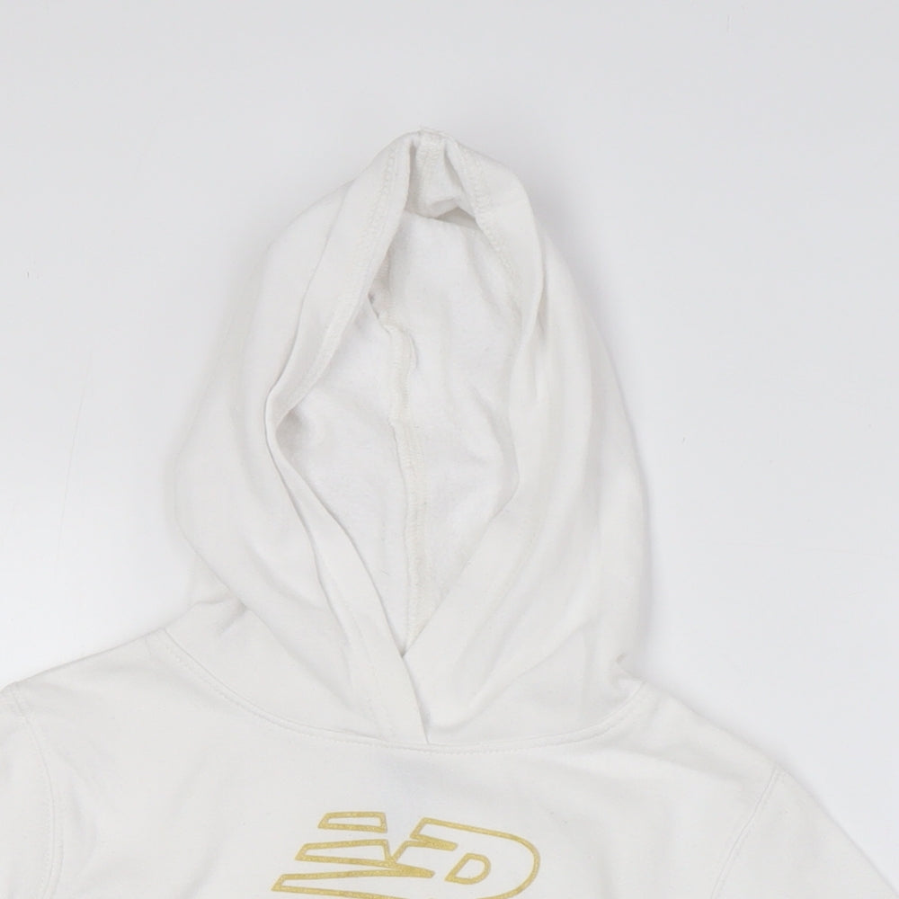 New Balance Girls White Cotton Pullover Hoodie Size 5-6 Years